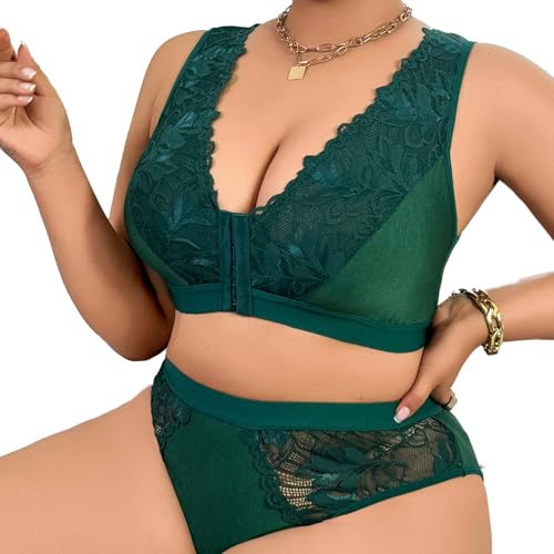 Women's Plus Size 2 Piece Lingerie Set Sexy Sheer Bralatte 3/4 Cup Bra Panty Sets Super Stretchy Lace Underwired4