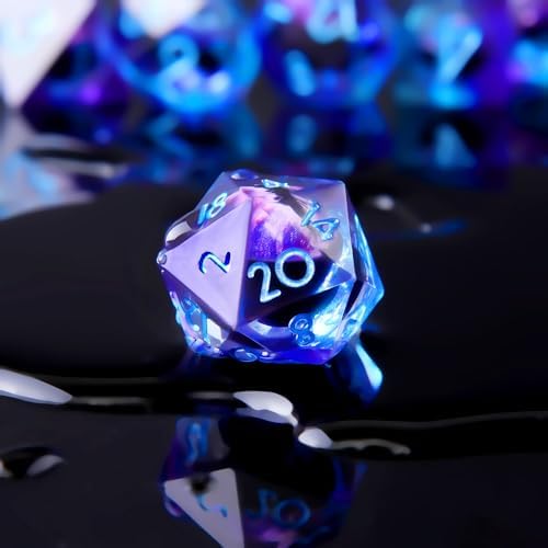 YEMEKO Beholder'S Eye DND Dice- Dragon Eye Liquid Core Sharp Edge Handmade Dice Set for Dungeons and Dragons Ttrpg, Multi-Sided RPG Polyhedral Resin Roleplaying(Blue Purple) - 1