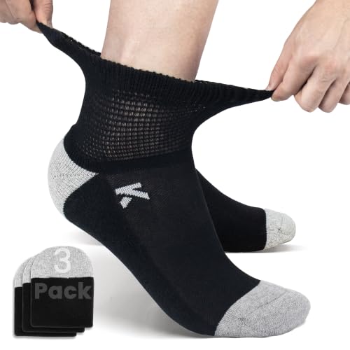 KWUKOTY Diabetic Socks, Non Binding Ankle Socks Black Men's 6-9 Women's 7-10