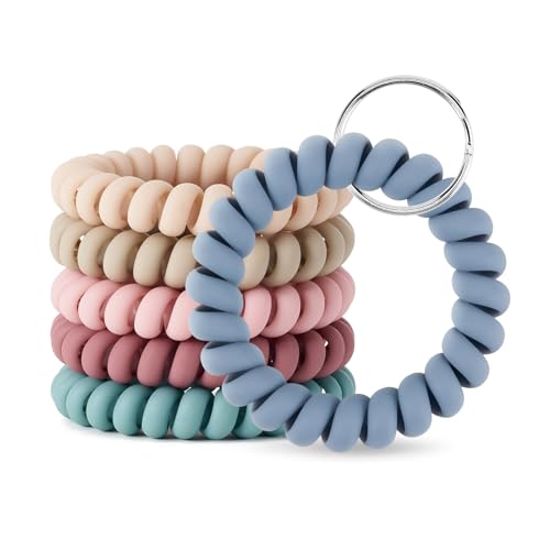 Image of QIUTIMIY 6PCS Wristlet Keychain, Colorful Spiral Coil Hair Tie for Women, Sauna Accessaries Wrist Coil Key Ring Key Holder