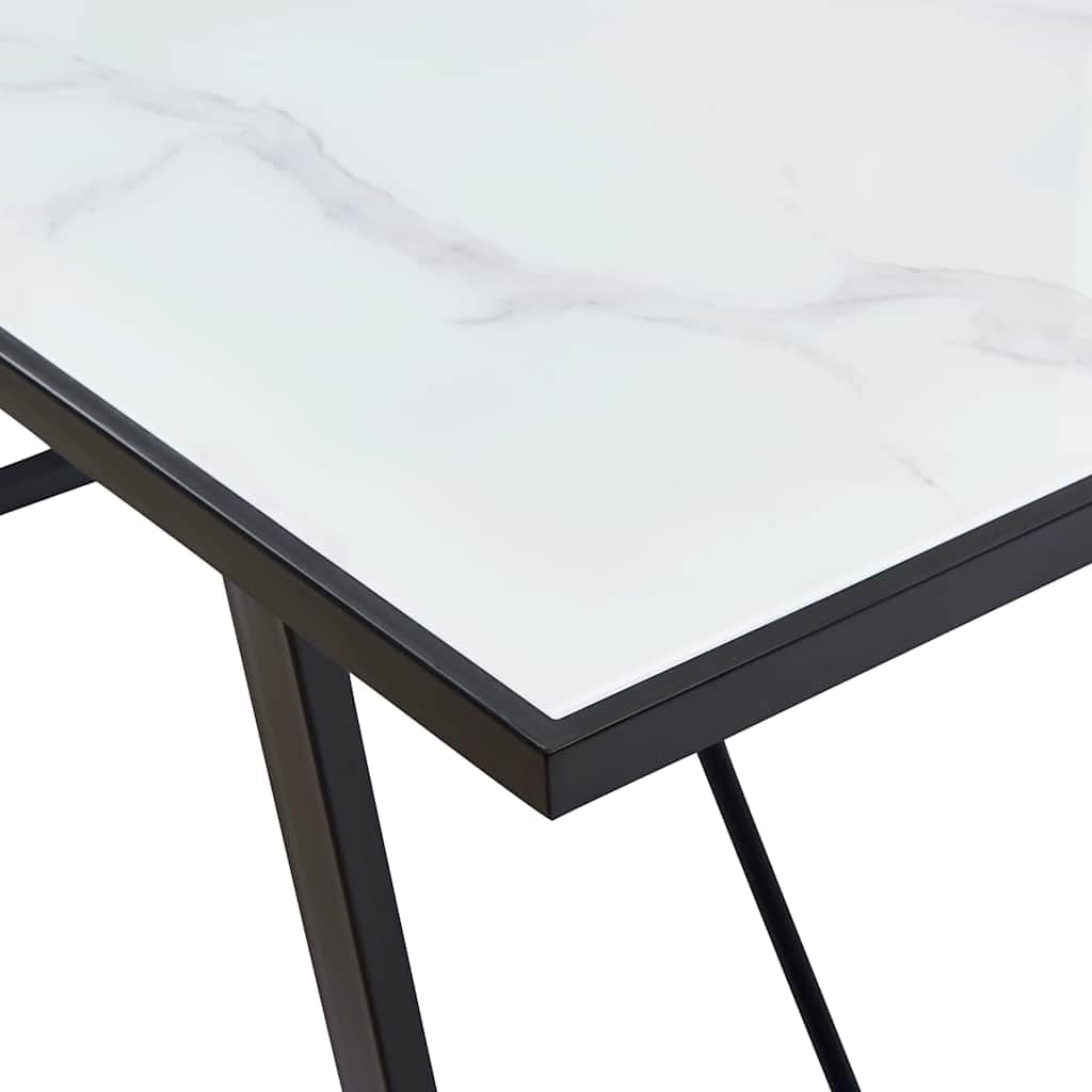 Table à manger blanche avec motif marbre - 160 x 80 x 75 cm - Verre trempé - Structure en métal revêtu par pulvérisation - Table de cuisine moderne - Table à manger rectangulaire peu