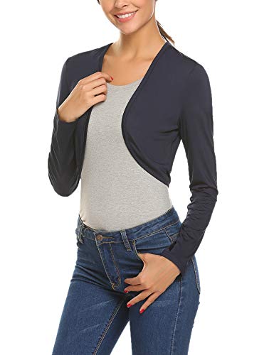 Mofavor Women's Casual Long Sleeve Open Front Cardigan Bolero Shrug Crop Top Navy Blue