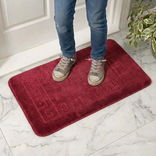 Image of PHP Gel Back Non-Slip Washable Dirt Trapper Floor Mat Indoor Outdoor Utility, Kitchen and Large Yoga Anti Slip Mats | 50 x 80 cm - Red