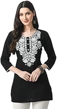 Short Kurti for Women for Jeans, Chikankari Kurtis for Ladies, Lakhnavi Round Neck Women's Tunic Design Kurta, Floral Kurtas & Tunics for Woman