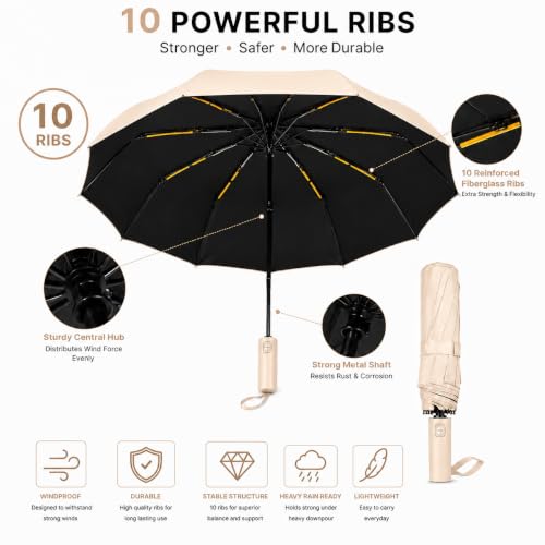 Image of Vasukie Compact Travel Umbrella with Ergonomic C-Shaped Handle, Wind Resistant Folding Umbrella for Men & Women, Lightweight Portable Umbrella for Travel, Office & Daily Use
