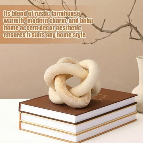 Image of Yalikop 3 Link Wood Knot Decor Rustic Home Decor Accents Hand Carved Coffee Table Decoration, Boho Chain Link Decoration, Modern Shelf, Rustic Objects for Home Living Room Bedroom(Natural)