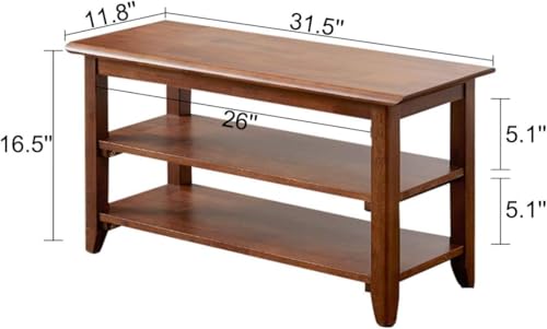 Image of Streem Solid Wood 2 Tier Shoe Rack, Shoe Storage Organizer for Front Door Entrance, Entryway, End of Bed Bench for Entry, Bedroom, Closet, Living Room, Hallway (80 CM)