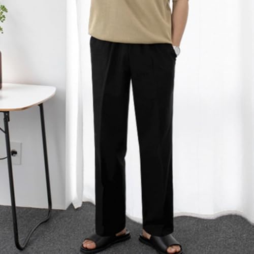 Mens Casual Elastic Waist Linen Trousers Summer Lightweight Beach Pants with Pockets2