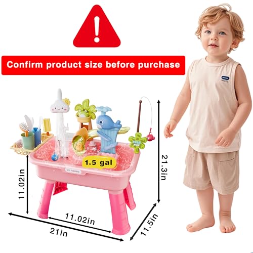 MeXYZ 2026 Upgraded Water Table for Toddlers 1-3, Kids Mini Play Sink Toys with Running Water & Electric Pump, Kitchen Sink Sensory Toy, Fishing Game Outdoor Water Play Table for Kids Ages 4-8, Pink — view 3