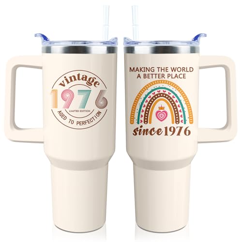 XAIVEZL 50th Birthday Gifts for Women 40 oz Tumbler with Handle and Straw Lid Leak Proof - 50 Years Old Fabulous Gifts for Women Insulated Tumblers Travel Coffee Mug