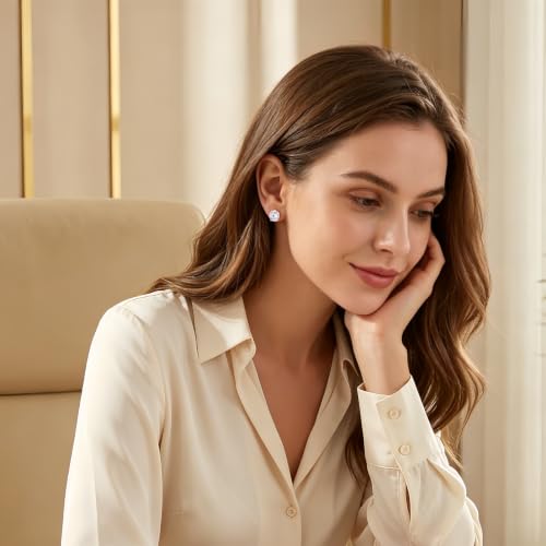 18K Gold Plated 7mm Round Cubic Zirconia Stud Earrings for Women, 4-Prong CZ Earrings, Hypoallergenic Copper, Gift for Birthday Anniversary (Gold-4Prong) by Hpoewre - Used condition - Image 8