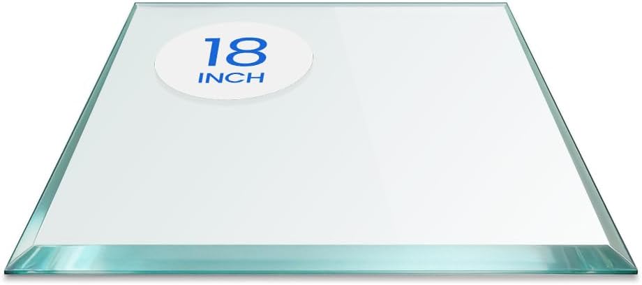 Dulles Glass 18 inch Square Glass Table Top - Tempered - 1/2" Thick Glass Surface, Safe Beveled Edge, Eased Corners, Multipurpose for Dining Table, Patio, Coffee and End Table