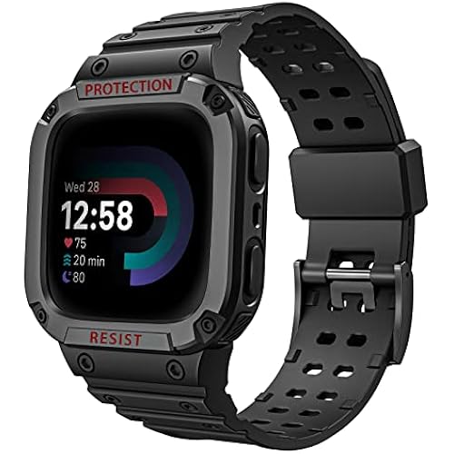 FINTIE Band with Case Compatible with Fitbit Versa 4/3/2/1/Lite&Sense 2 1