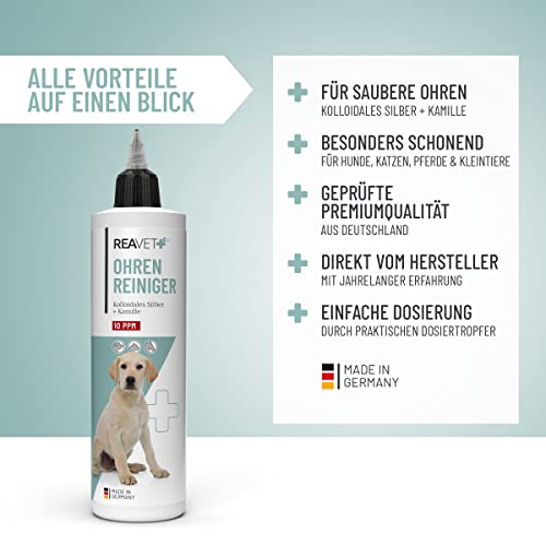 Ohrreiniger für Hunde und Katzen Reavet 250ml mit Kamille und Silber