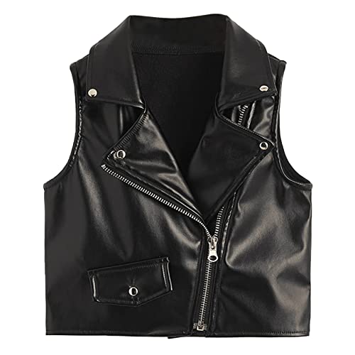Jhaoyu Kids Boys Girls Pu Leather Motorcycle Jacket Vest Punk Zip-Up Coat Fall Winter Outerwear Black 12-18 Months #TOP22