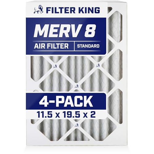 Filter King 11.5x19.5x2 Air Filter | 4-PACK | MERV 8 HVAC Pleated A/C Furnace Filters | MADE IN USA | Actual Size: 11.5 x 19.5 x 1.75"