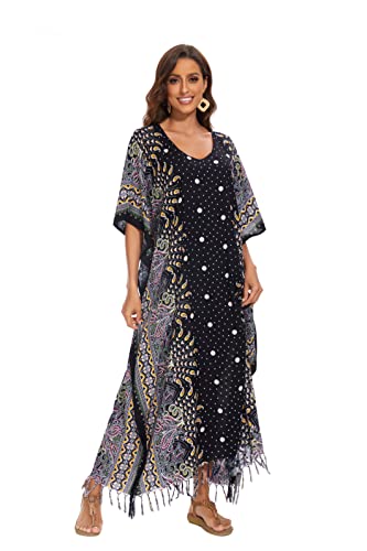 Image of Beautybatik Boho Flora Printed Women Plus Size Kaftan Kimono Loungewear Maxi Long Dress Size XL to 4X