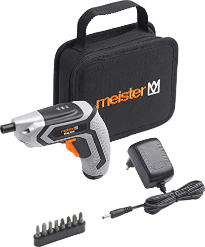 Meister Akkuschrauber 3,6 V, MAS36VL - 1,5 Ah - 8-teiliges Zubehör - Mit Textiltasche - LED-Arbeitsleuchte - Ideal zum randnahen Schrauben / Bohrschrauber mit Bit-Satz / Mini-Akkuschrauber / 5450020