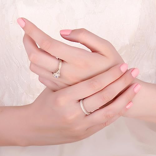 JewelryPalace Princess Cut 2ct Halo Cubic Zirconia Engagement Rings for Women, 14k Rose Gold Plated 925 Sterling Silver Promise CZ Rings, Vintage Thick Anniversary Wedding Bands Ring Set 6.5 by JewelryPalace - Used condition - Image 6