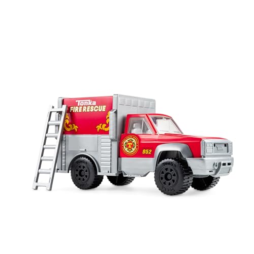 Tonka Steel Classics, Rescue Truck– Made With Steel and Sturdy Plastic, Red Friction Powered, Big Vehicle, Boys and Girls, Toddlers Ages 3+, Birthday Gift, Holiday
