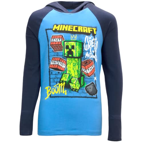 Minecraft Camiseta masculina de manga comprida com capuz, Azul, 5-6