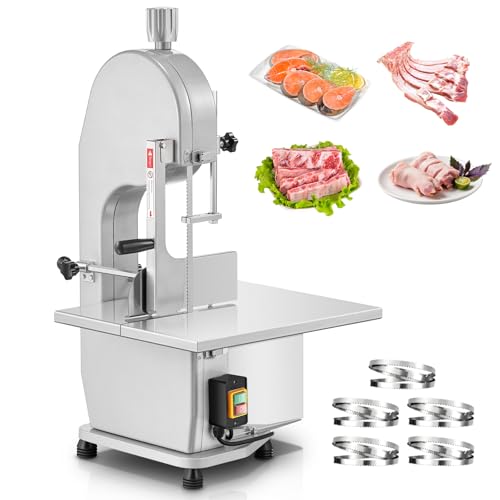 Commercial Electric Meat and Bone Band Saw, 1500W Stainless Steel Worktable Bone Saw Machine, Worktable 19.3" x 19.7", 0.04-7.09'' Cutting Thickness, Frozen Meat Cutter for Rib Pork Beef (5 Blades)