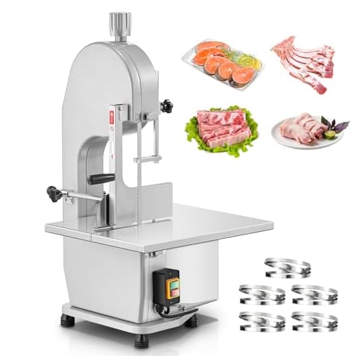 Commercial Electric Meat and Bone Band Saw, 1500W Stainless Steel Worktable Bone Saw Machine, Worktable 19.3" x 19.7", 0.04-7.09'' Cutting Thickness, Frozen Meat Cutter for Rib Pork Beef (5 Blades)