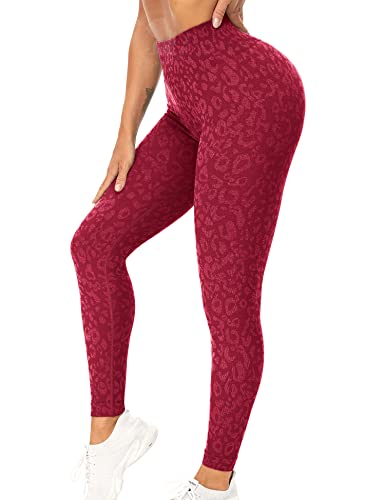 Yeoreo Women Seamless Camo Animal Leggings High Waisted Gym Yoga Pants Red L #TOP20