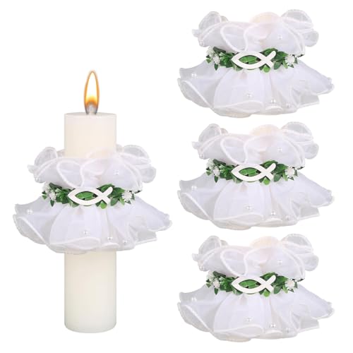 DIFLAX 3 Piezas Vela Bautizo,Cirio Bautizo,Velas Antigoteo para Comunión, para Comunión, Corona de Bautismo, Protección Antigoteo, Color Blanco, Vela de Eucaristía, para Eucaristía, Fiesta, Bod