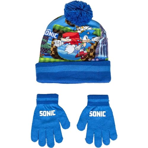 Sonic Set aus Mütze und Handschuhen, Blau, Standard für Kinder, blau, Estándar