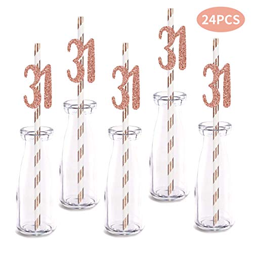 Pitillos decorativos rosa dorado con brillo, 25 unidades miniatura 2