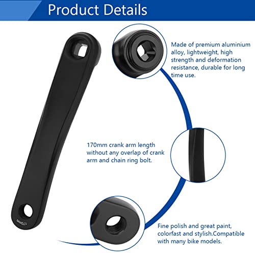 Bike Crank Arm, Lightweight Aluminum Alloy Single Speed Crankset 170mm Square Hole Black for Mountain Road Cyclists Long Distance Commuters City Riders by Alomejor - Image 5