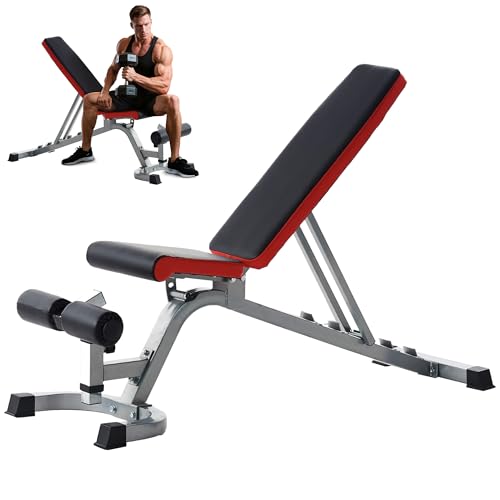 Fitvids Heavy Duty Adjustable and Foldable Utility Weight Bench for Upright – Incline – nan – Black/Red/Gray