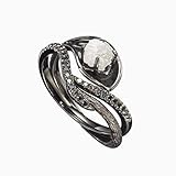 Lily black wedding ring set by Majade. Raw diamond engagement ring plus black diamond wedding ring bridal ring set. Handmade 14k black gold unique engagement ring set. Nature inspired black rings set.