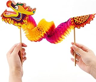 Hileyu Chinese Paper Dragon Puppets 6 Pcs DIY Chinese New Year Arts Craft Lunar New Year shadow puppetry Gift Decorations for Girls Boys Kids
