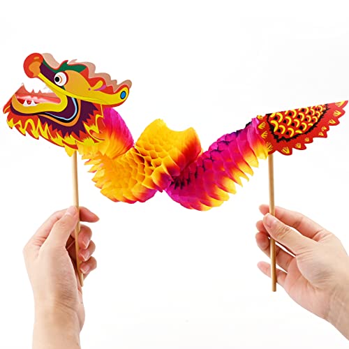 Hileyu Chinese Paper Dragon Puppets 6 Pcs DIY Chinese New Year Arts Craft Lunar New Year shadow puppetry Gift Decorations for Girls Boys Kids