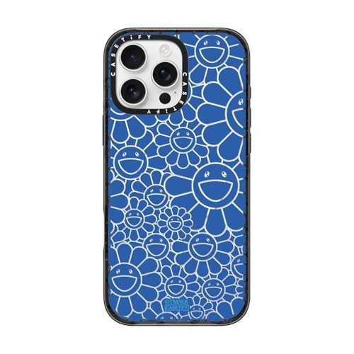 CASETiFY �C���p�N�g iPhone 16 Pro Max �P�[�X [Takashi Murakami Co-lab/MagSafe�Ή�/���^ �y��/�ϏՌ�] - MULTI-FLOWERS (BLUE) - �u���b�N