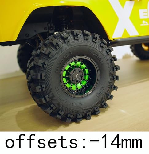 TxXrcss 207g Super Heavy Duty RC 2.2 Beadlock Wheel Adjustable 2 Offsets Rims Hub Upgrades for 1/10 Crawle Car Wheel and Tires Remote Control SCX10 Trx4m (Green Black)