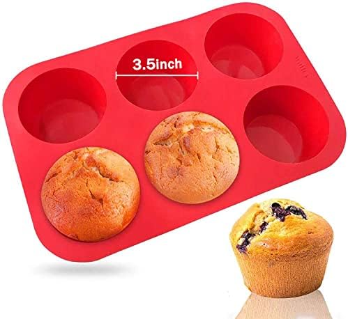 Walfos Silicone Texas Muffin Pan - 6 Cup Jumbo Silicone Cupcake Pan, Non-Stick Silicone, Just PoP Out! Perfect for Egg Muffin, Big Cupcake - BPA Free and Dishwasher Safe