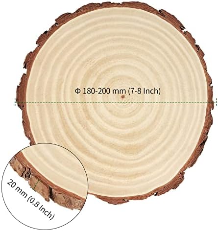 PINGEUI 10 Piece 18 - 20 cm Natural Wood Slices, Unfinished Wooden Circles with Bark, Round Blank Wooden Slices Wood Discs for DIY Crafts, Christmas Ornaments and Wedding Decorations