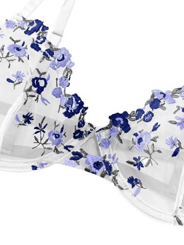 Image of Lilosy Sexy Floral Embroidered Mesh Sheer Underwire Lingerie Set