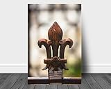 French Quarter Wall Art (Ready to Hang) Vertical Metal Print of Iron Fleur de Lis with Raindrops Alo