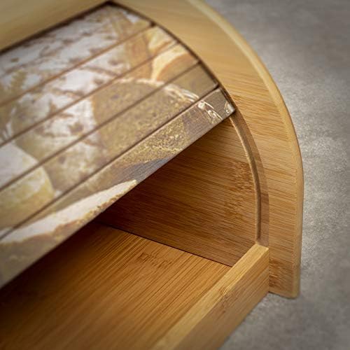 woodluv Bread Bin Countertop Bread Storage for Kitchen With Printed Roll Top Lid, 40 x 25.5 x 17.5 cm