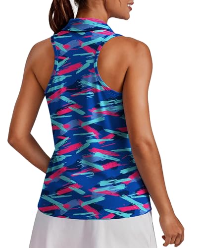 Image of PINSPARK Womens Golf Shirt UPF 50+ Sleeveless Collared Shirts Quick Dry Tennis Polo V-Neck Racerback Athletic Workout Tank
