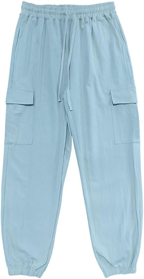 LOAIHA Mens Casual Pants Elastic Waist Drawstring Yoga Baggy Tapered Harem Sweatpants Beach Trousers