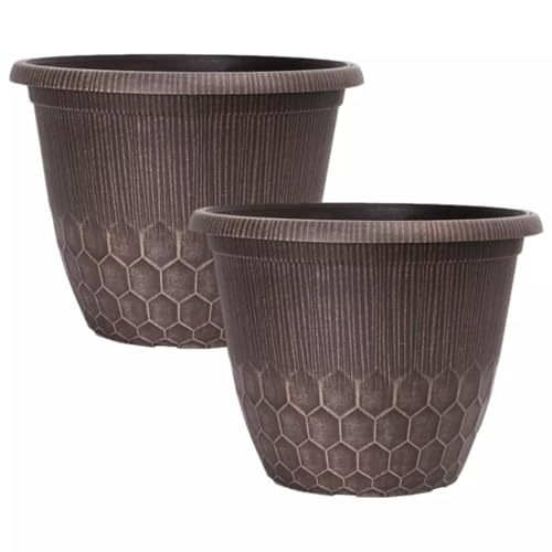 Image of Round Plastic Beehive Plant Pot 30cm Cocoa Berry 9.5L Garden Indoor Outdoor Planter Cover Drainage Holes, Weather, Frost Proof (2)