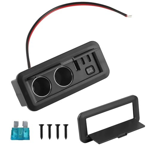 Adaptador divisor para encendedor de cigarrillos, enchufe USB de 180 W, divisor de cargador dual con puertos dobles PD3.0 y QC3.0 para coche de 12 V/24 V, RV, camión, caravana