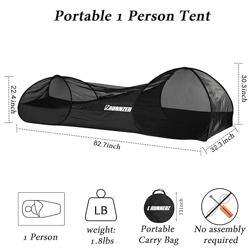L RUNNZER One Person Tent, Pop Up Mosquito Tent for Outdoor Camping, Backpacking, Hiking, Trekking & Bike-Touring, Ultralight One Person Pop Up Camping Tent - Thumbnail 2