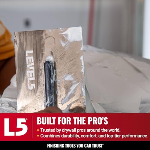 LEVEL5 16" x 4.75" 0.7 MM Drywall Curved Trowel | Triple-Hardened Stainless Steel, High-Impact Handle | Sheetrock Gyprock Wall-Board Plasterboard | 4-973