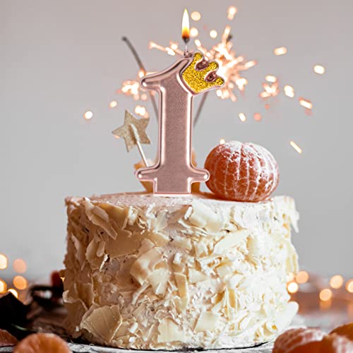 Uvtqssp 3.54 Inches 1St Rose Gold Birthday Candles Glitter Number 1 Cake Candle With Crown, Cake Topper Decoration For Birthday Party Wedding Anniversary Celebrations Kids Boys Girls #TOP3